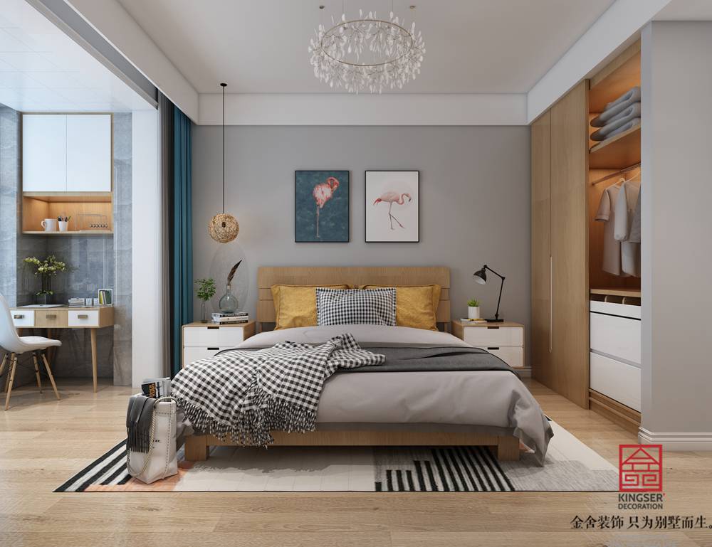 翰玉門庭90平米現代簡約風格裝修-臥室