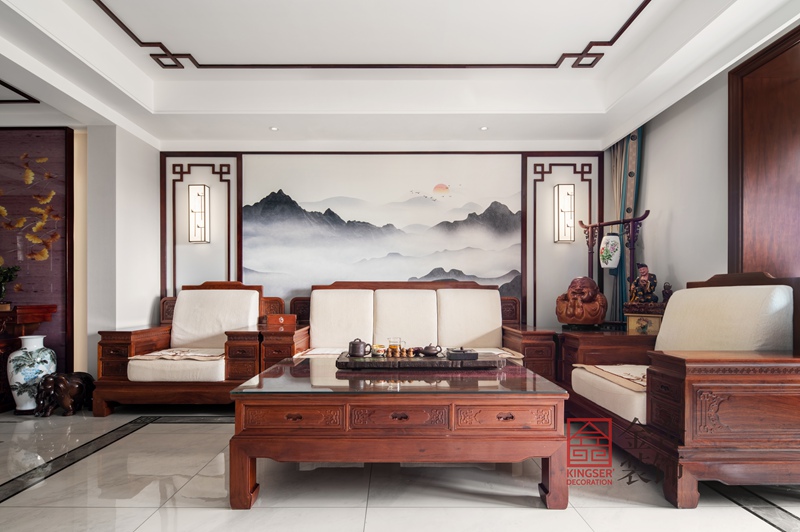 榮盛華府新中式裝修設計客廳實景圖